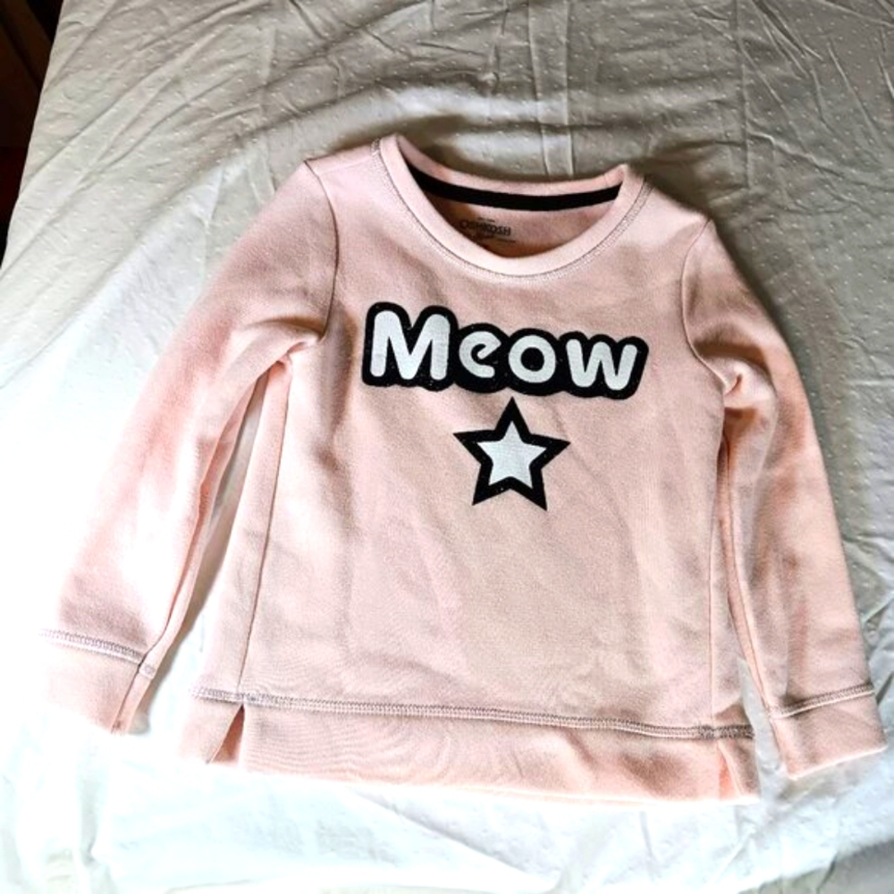 Oshkosh B'gosh Girls Pink Crewneck Sweatshirt 'Meow' Graphic Size 4T